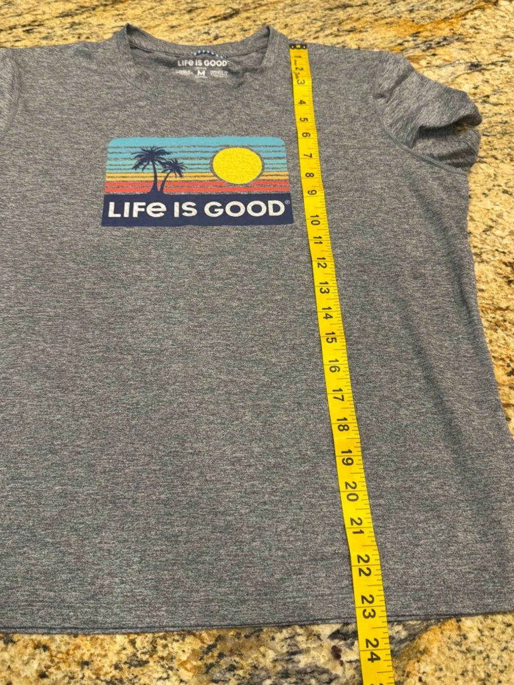 Life is Good Active Short Sleeve Tee Women’s Size M Sunset Palm Gray Heathered - Picture 7 of 7